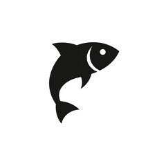 Obraz premium Minimalist Upward Swimming Fish Icon – Black Symbol on White Background