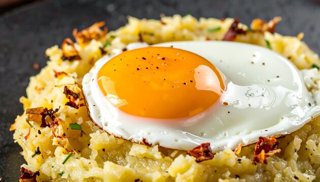 Fried egg on mashed potatoes