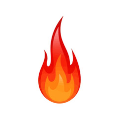 A stylized illustration of a bright orange and red flame, representing fire.