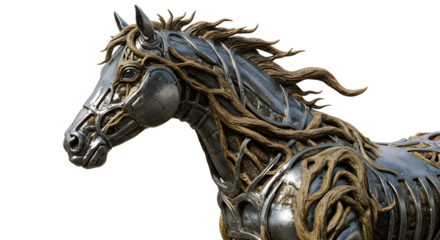FARMING - Metal horse sculpture with intricate twisted wire design and detailed craftsmanship, perfect for art galleries and outdoor decoration