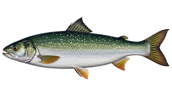 Detailed artwork of a Arctic char fish showcasing its vibrant scales and fins in high resolution