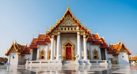 Majestic Marble Temple of Bangkok Thailand Reflecting Tranquility and Grandeur
