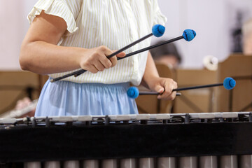 Hands of a girl playing the vibraphone