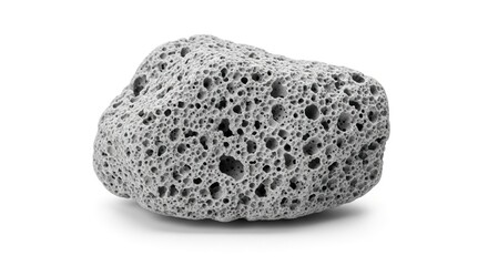 Obraz premium Porous gray rock with many visible holes on a white background