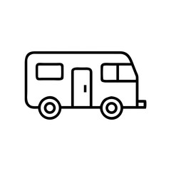 Outline of a camper van in minimalist style on white background  