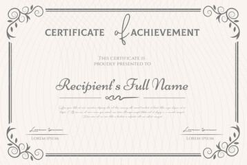 Elegant Certificate of Achievement Template  Award Design
