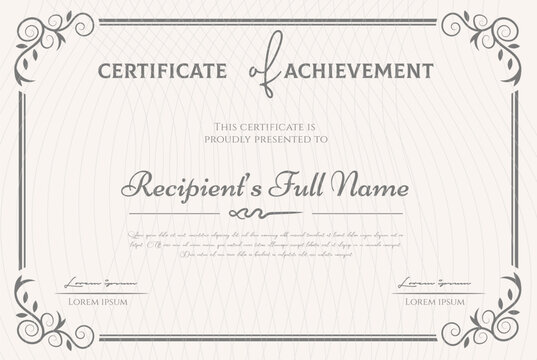 Elegant Certificate of Achievement Template  Award Design