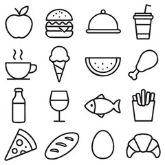Food and drink line icon set vector