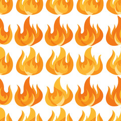 Seamless pattern of cartoon fire flames on a white background, repeating design.
