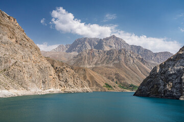 Scenic mountain landscape view of turquoise blue Marguzor lake in Seven Lakes aka Haft Kul, Shing...