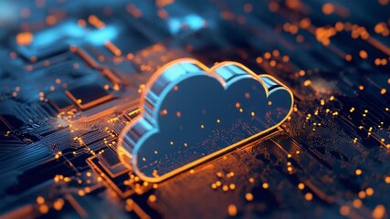 Cloud computing symbol floating over futuristic circuit board - Powered by Adobe