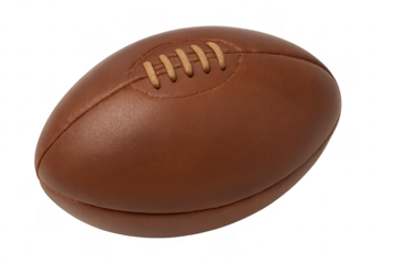 Classic brown leather rugby ball isolated on transparent background