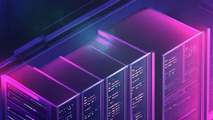 Server racks processing data in futuristic data center with neon lights - Powered by Adobe