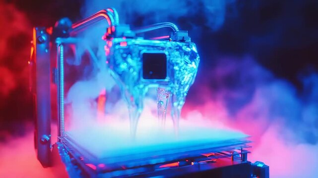 Cpu cooling system dripping liquid nitrogen in futuristic neon light