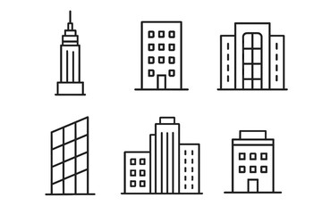 Fototapeta premium Simple line drawings of skyscrapers and buildings in various architectural styles