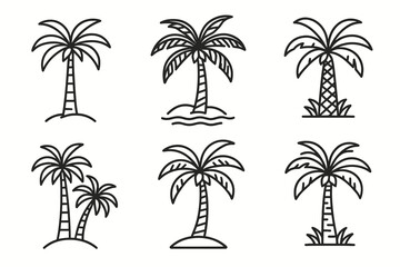 Fototapeta premium Set of six palm tree icons in black and white outline