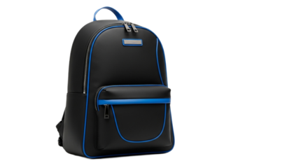 Black and blue backpack isolated on transparent background for school or travel