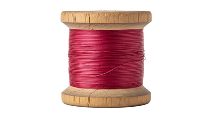 Wooden spool with red thread isolated on transparent background