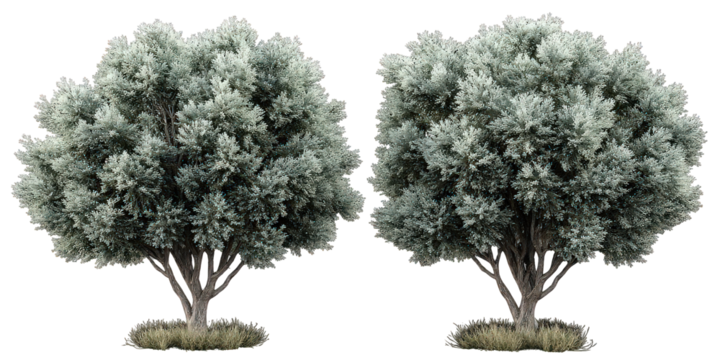 Two Silver-Green Trees on Black Background
