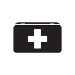Obraz premium A black and white illustration of a first aid kit with a white cross on the front.