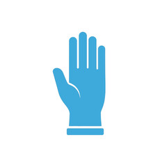 Blue hand icon with fingers extended in a stop gesture.