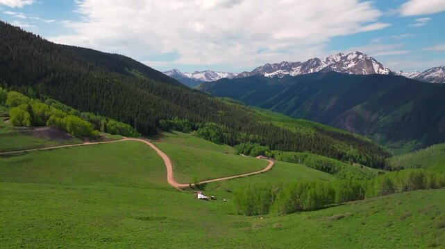 Richmond Hill Little Annie Trailhead Aspen Mountain AJAX summer spring morning blue sky camping aerial drone Colorado mountain cabin hillside 4wd trail road Ashcroft Conundrum peak creek forward