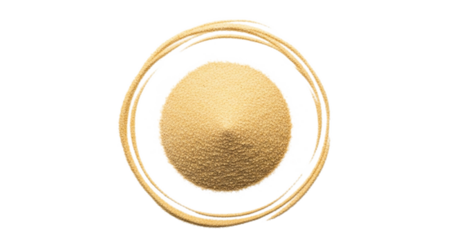 Pile of dry yeast with golden circle isolated on transparent background