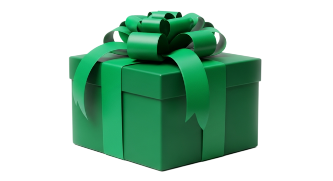 Green gift box with ribbon isolated on transparent background