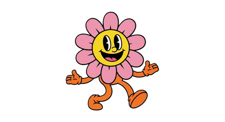 Cheerful flower character with a big smile isolated on transparent background