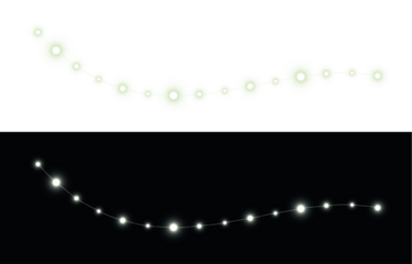 Abstract light string overlay on contrasting backgrounds, featuring glowing orbs in a curved line, ideal for creative design projects and visual storytelling applications