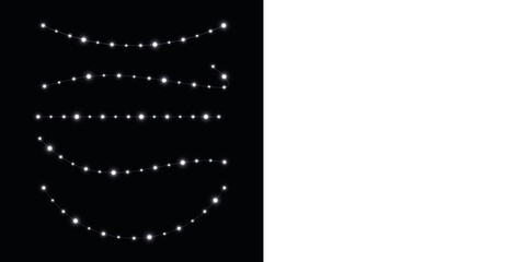 Png overlay featuring glowing white dots arranged in various curved lines on a black background,...