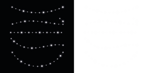 Png overlay featuring glowing white dots arranged in various curved lines on a black background, perfect for enhancing designs with a magical or festive touch