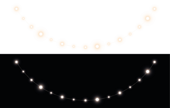 Decorative light string illustration featuring glowing orbs on contrasting backgrounds, ideal for festive designs, invitations, and creative projects with copy space