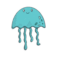 english illustrated alphabet letter J jellyfish