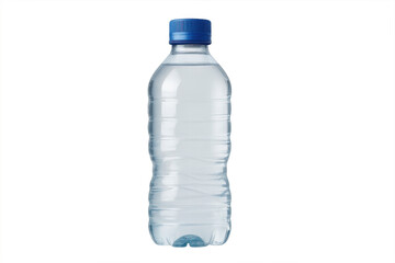 Plastic water bottle with blue cap on transparent background