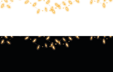 Decorative string lights overlay in warm yellow glow, featuring intricate designs on contrasting backgrounds of white and black, perfect for festive and celebratory themes