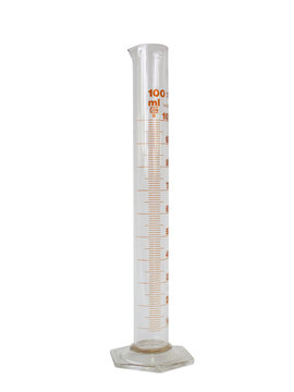 100 ml glass graduated cylinder laboratory measuring tool on white