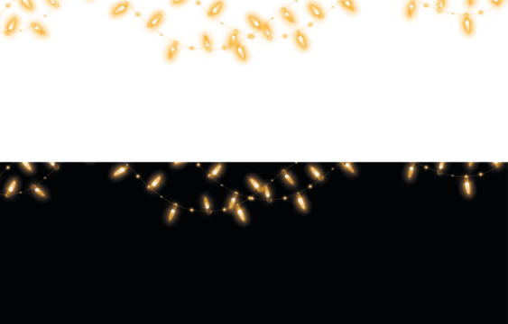 Decorative string lights overlay in warm yellow glow, featuring intricate designs on contrasting backgrounds of white and black, perfect for festive and celebratory themes