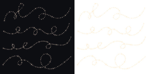 Elegant string lights overlay design featuring delicate glowing dots on contrasting black and white backgrounds, perfect for enhancing festive and romantic visual themes