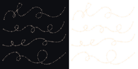 Elegant string lights overlay design featuring delicate glowing dots on contrasting black and white backgrounds, perfect for enhancing festive and romantic visual themes
