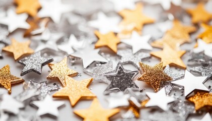 Sparkling Silver and Gold Star Confetti Scattered for Festive Celebrations, Holidays, and Special Occasions