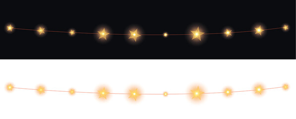 String lights illustration with glowing stars on a transparent background, featuring two variations...