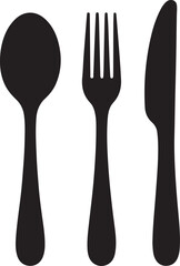 Simple Silhouette of a Spoon, Fork, and Knife  A clean, minimalist silhouette of a spoon, fork, and knife against a white background.
