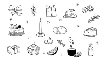 Hand-drawn Christmas/winter food illustrations