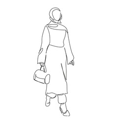 One continuous single drawing line art flat doodle person, woman, businesswoman, adult, business, headscarf, office, female, islam, muslim. Isolated image hand draw contour on a white background, hand