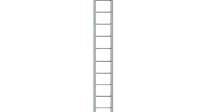 FARMING - Straight metal ladder isolated on black background, vertical climbing tool for construction and maintenance projects
