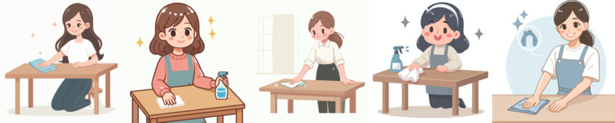 vector of a woman wiping a dirty table