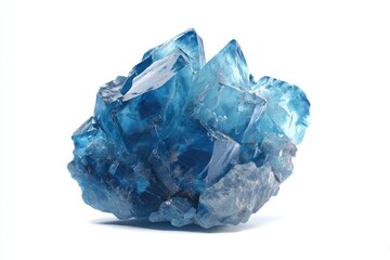 Vibrant, deep blue crystal cluster against white background