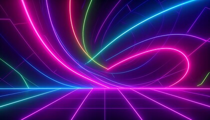 Abstract Neon Lines in a Futuristic Setting