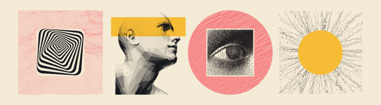 Profile of a male face. Emphasis on the eyes. Digital vision. Sun. Solar emission. Cover design template. Vector for brochure, poster, cover, card, presentation, flyer or banner.